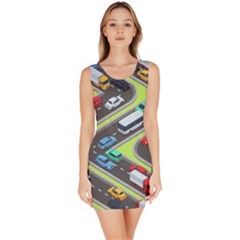 Urban-cars-seamless-texture-isometric-roads-car-traffic-seamless-pattern-with-transport-city-vector- Bodycon Dress by Vaneshart