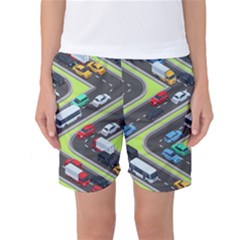 Urban-cars-seamless-texture-isometric-roads-car-traffic-seamless-pattern-with-transport-city-vector- Women s Basketball Shorts by Vaneshart