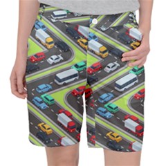 Urban-cars-seamless-texture-isometric-roads-car-traffic-seamless-pattern-with-transport-city-vector- Pocket Shorts by Vaneshart