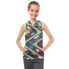 Urban-cars-seamless-texture-isometric-roads-car-traffic-seamless-pattern-with-transport-city-vector- Kids  Sleeveless Hoodie