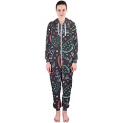 Seamless-vector-pattern-with-watermelons-mint -- Hooded Jumpsuit (ladies) 