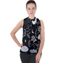 Vector-set-sketch-drawn-with-space Mock Neck Chiffon Sleeveless Top View1