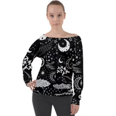 Vector-set-sketch-drawn-with-space Off Shoulder Long Sleeve Velour Top