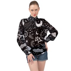 Vector-set-sketch-drawn-with-space High Neck Long Sleeve Chiffon Top by Vaneshart