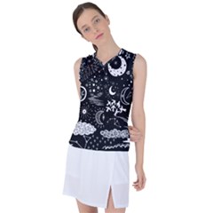 Vector-set-sketch-drawn-with-space Women s Sleeveless Sports Top