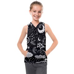 Vector-set-sketch-drawn-with-space Kids  Sleeveless Hoodie