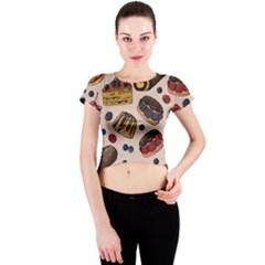 Seamless-pattern-with-sweet-cakes-berries Crew Neck Crop Top