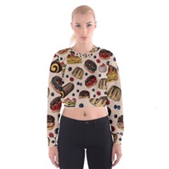 Seamless-pattern-with-sweet-cakes-berries Cropped Sweatshirt