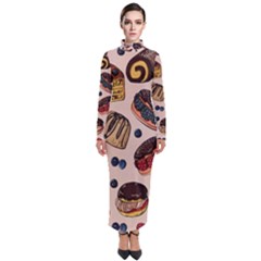 Seamless-pattern-with-sweet-cakes-berries Turtleneck Maxi Dress