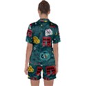 Seamless-pattern-hand-drawn-with-vehicles-buildings-road Satin Short Sleeve Pyjamas Set View2