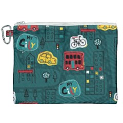 Seamless-pattern-hand-drawn-with-vehicles-buildings-road Canvas Cosmetic Bag (xxl) by Vaneshart