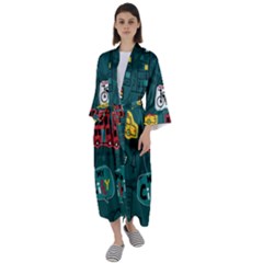 Seamless-pattern-hand-drawn-with-vehicles-buildings-road Maxi Satin Kimono