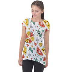 Seamless-hipster-pattern-with-watermelons-mint-geometric-figures Cap Sleeve High Low Top by Vaneshart