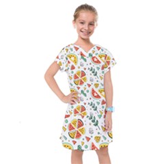 Seamless-hipster-pattern-with-watermelons-mint-geometric-figures Kids  Drop Waist Dress by Vaneshart