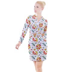 Seamless-hipster-pattern-with-watermelons-mint-geometric-figures Button Long Sleeve Dress by Vaneshart