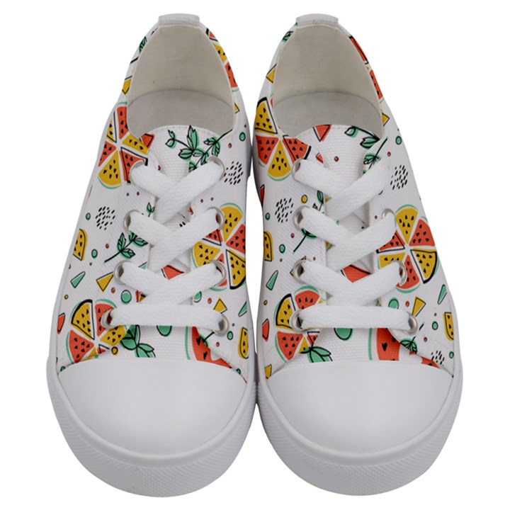 Seamless-hipster-pattern-with-watermelons-mint-geometric-figures Kids  Low Top Canvas Sneakers