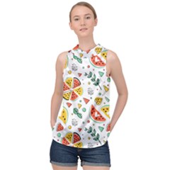 Seamless-hipster-pattern-with-watermelons-mint-geometric-figures High Neck Satin Top by Vaneshart