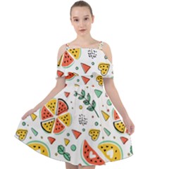 Seamless-hipster-pattern-with-watermelons-mint-geometric-figures Cut Out Shoulders Chiffon Dress