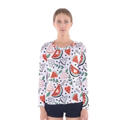 Seamless-vector-pattern-with-watermelons-mint Women s Long Sleeve Tee