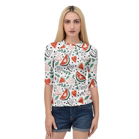 Seamless-vector-pattern-with-watermelons-mint Quarter Sleeve Raglan Tee by Vaneshart