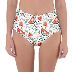 Seamless-vector-pattern-with-watermelons-mint Reversible High-waist Bikini Bottoms by Vaneshart