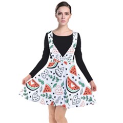 Seamless-vector-pattern-with-watermelons-mint Plunge Pinafore Dress by Vaneshart