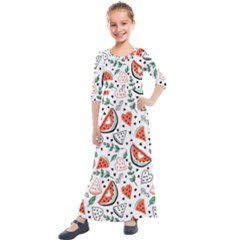 Seamless-vector-pattern-with-watermelons-mint Kids  Quarter Sleeve Maxi Dress by Vaneshart