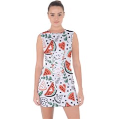 Seamless-vector-pattern-with-watermelons-mint Lace Up Front Bodycon Dress