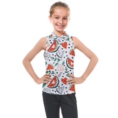 Seamless-vector-pattern-with-watermelons-mint Kids  Sleeveless Polo Tee