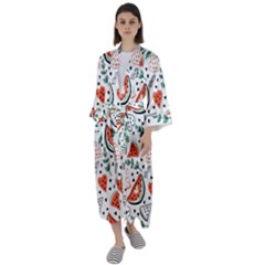 Seamless-vector-pattern-with-watermelons-mint Maxi Satin Kimono