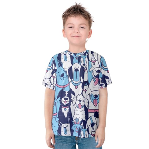 Dogs-seamless-pattern Kids  Cotton Tee by Vaneshart