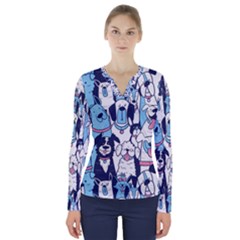 Dogs-seamless-pattern V-neck Long Sleeve Top