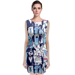 Dogs-seamless-pattern Sleeveless Velvet Midi Dress by Vaneshart