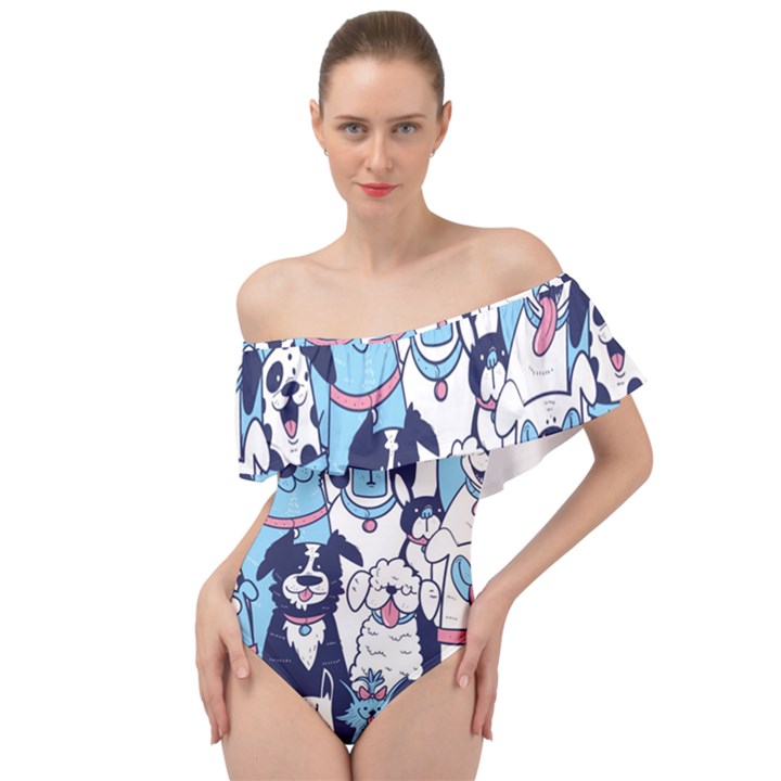 Dogs-seamless-pattern Off Shoulder Velour Bodysuit 