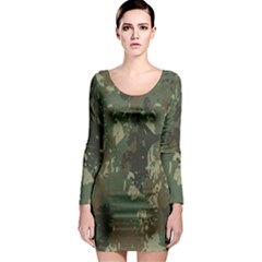 Camouflage-splatters-background Long Sleeve Bodycon Dress by Vaneshart