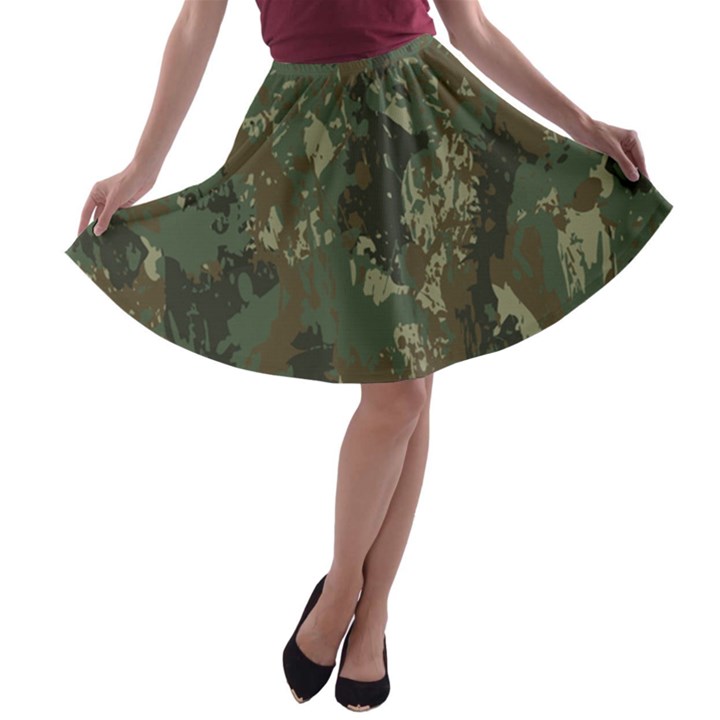 Camouflage-splatters-background A-line Skater Skirt