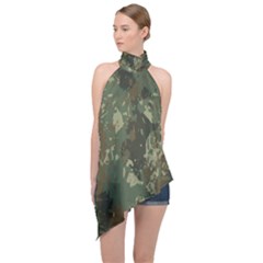 Camouflage-splatters-background Halter Asymmetric Satin Top by Vaneshart