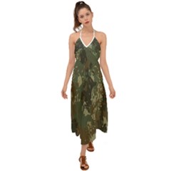 Camouflage-splatters-background Halter Tie Back Dress  by Vaneshart