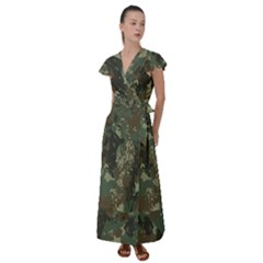 Camouflage-splatters-background Flutter Sleeve Maxi Dress by Vaneshart