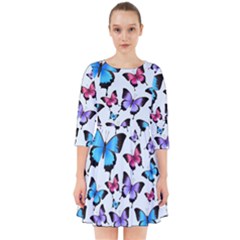 Decorative-festive-trendy-colorful-butterflies-seamless-pattern-vector-illustration Smock Dress by Vaneshart