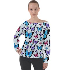 Decorative-festive-trendy-colorful-butterflies-seamless-pattern-vector-illustration Off Shoulder Long Sleeve Velour Top