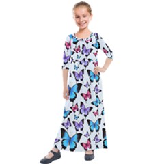 Decorative-festive-trendy-colorful-butterflies-seamless-pattern-vector-illustration Kids  Quarter Sleeve Maxi Dress