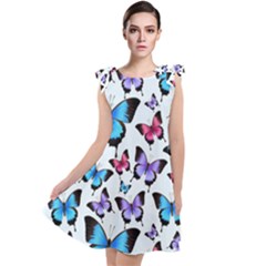 Decorative-festive-trendy-colorful-butterflies-seamless-pattern-vector-illustration Tie Up Tunic Dress by Vaneshart