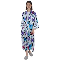 Decorative-festive-trendy-colorful-butterflies-seamless-pattern-vector-illustration Maxi Satin Kimono