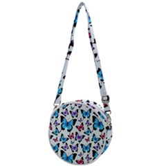 Decorative-festive-trendy-colorful-butterflies-seamless-pattern-vector-illustration Crossbody Circle Bag