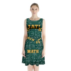 Realistic-math-chalkboard-background Sleeveless Waist Tie Chiffon Dress