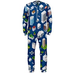 Isometric-seamless-pattern-megapolis Onepiece Jumpsuit (men)  by Vaneshart