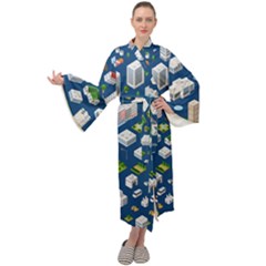 Isometric-seamless-pattern-megapolis Maxi Velour Kimono by Vaneshart