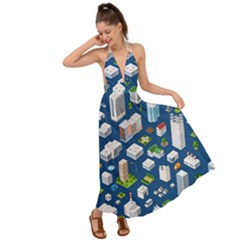 Isometric-seamless-pattern-megapolis Backless Maxi Beach Dress by Vaneshart