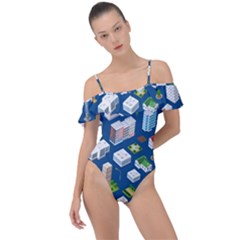 Isometric-seamless-pattern-megapolis Frill Detail One Piece Swimsuit